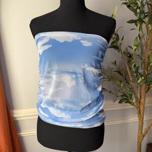 Urban Outfitters Blue Sky Print Mesh Tube Top‎ Size M